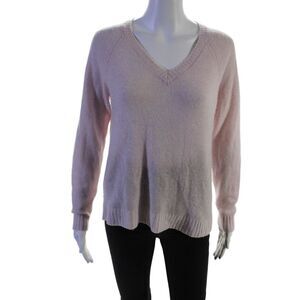 Minnie Rose Womens Cashmere V-Neck Knitted Pullover Sweater Pink Size M